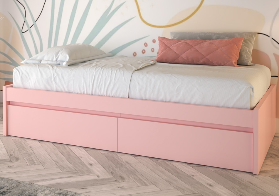 Cama con cajones rosa lacada Duna