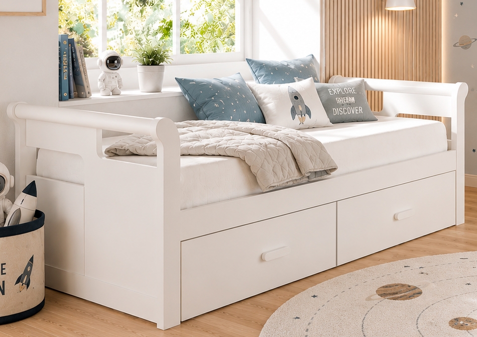 Cama góndola con cajones blanca lacada Malaga