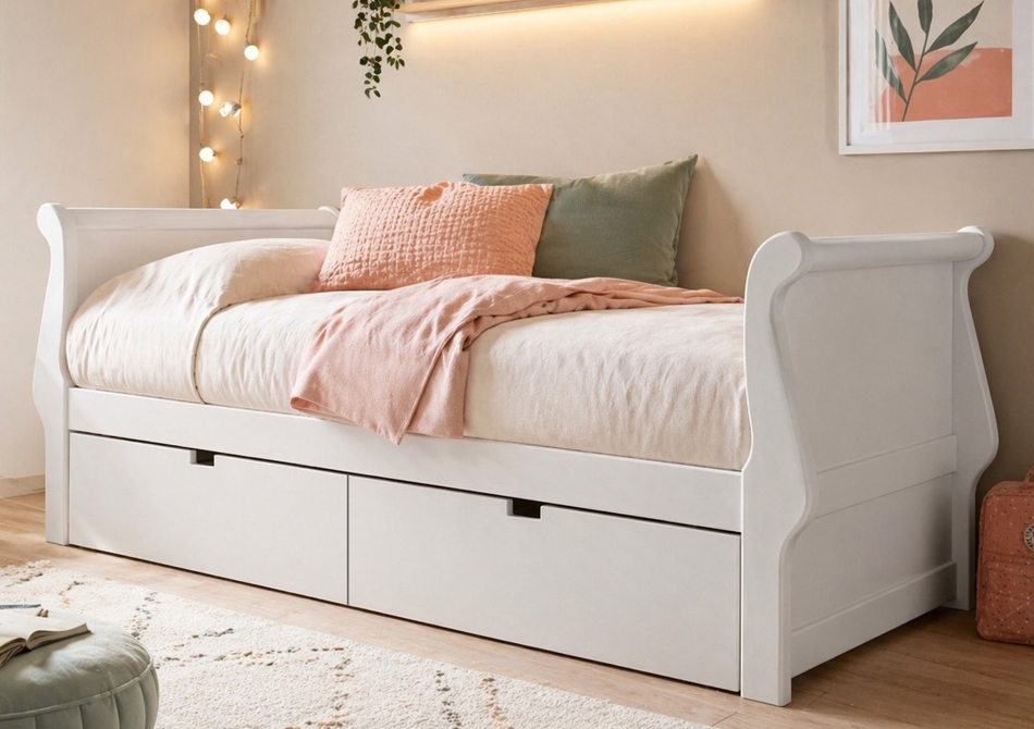 Cama gondola con cajones blanca lacada