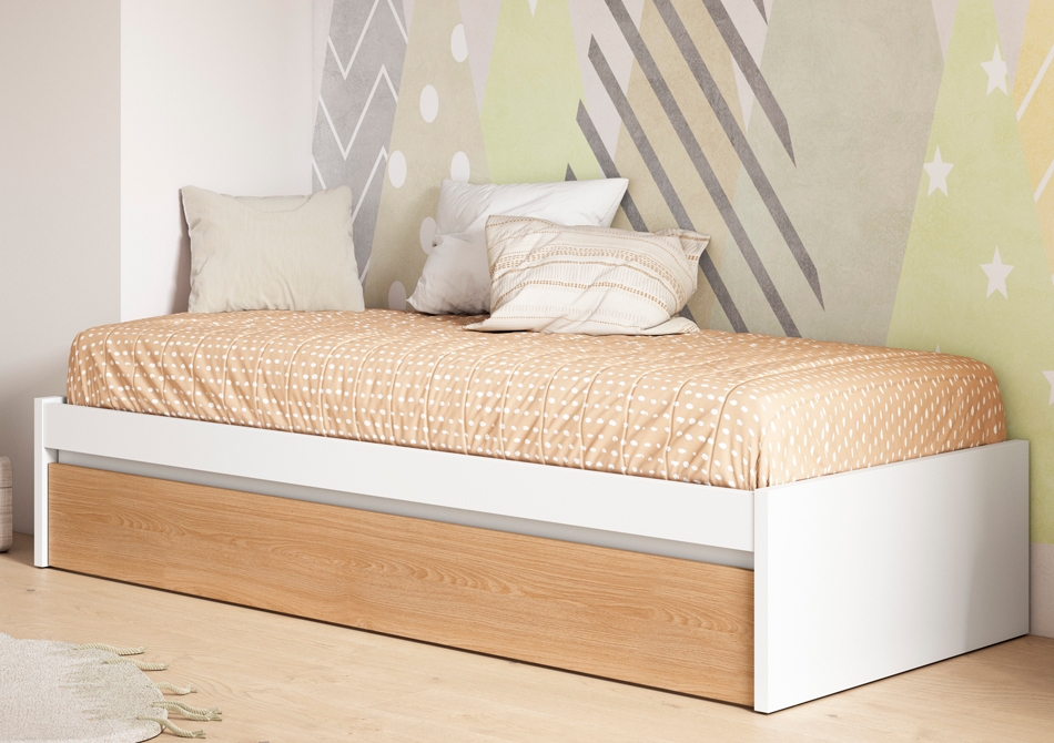 Cama nido blanca lacada madera roble Duna Premium